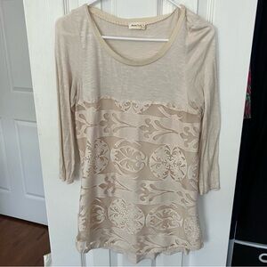 Anthropologie Meadow Rue Cream Lace Overlay Top